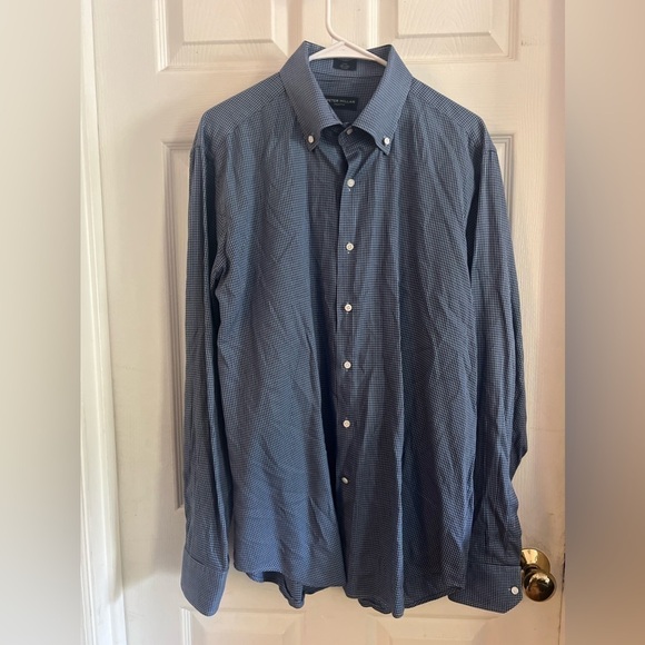 peter millar collection Button Down Shirt large 100% Cotton Blue Checkered - Picture 1 of 5